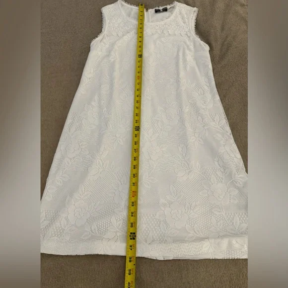 Karl Lagerfeld Paris Lace Shift White Flower Vacation Dress Women Size 16 - Picture 6 of 8